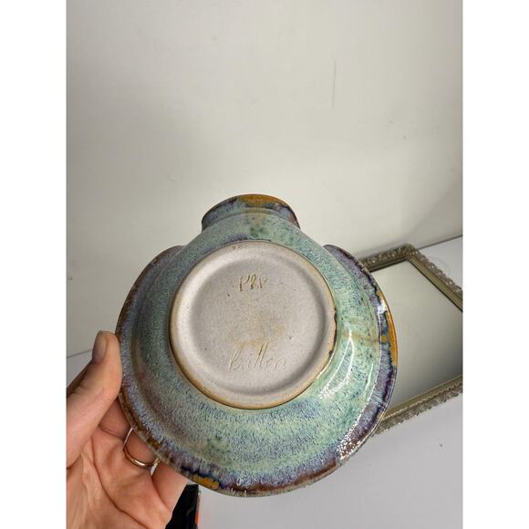 Vintage Studio Pottery Ceramic Blue Green and Brown Spoon Rest , Pottery Stoon - Picture 4 of 10